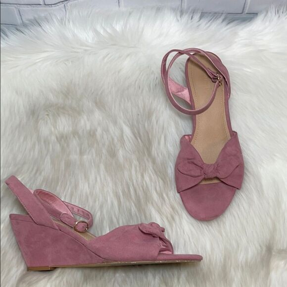 LOFT Dusty Rose Suede Ankle Strap Wedges Sz 9 - Picture 1 of 6